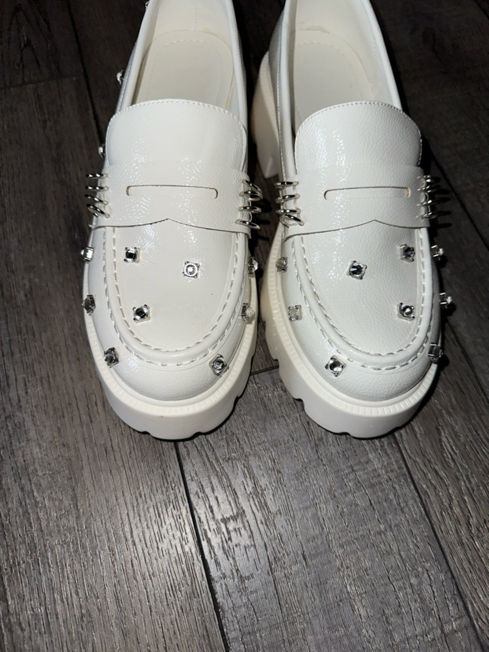 White Studded Platform Loafers